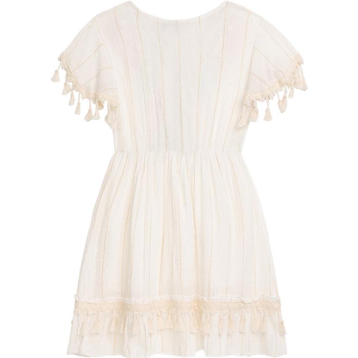 Kleid Tunika Sommer kurzarm creme mit Bommeln DANAMADE 122 128 134